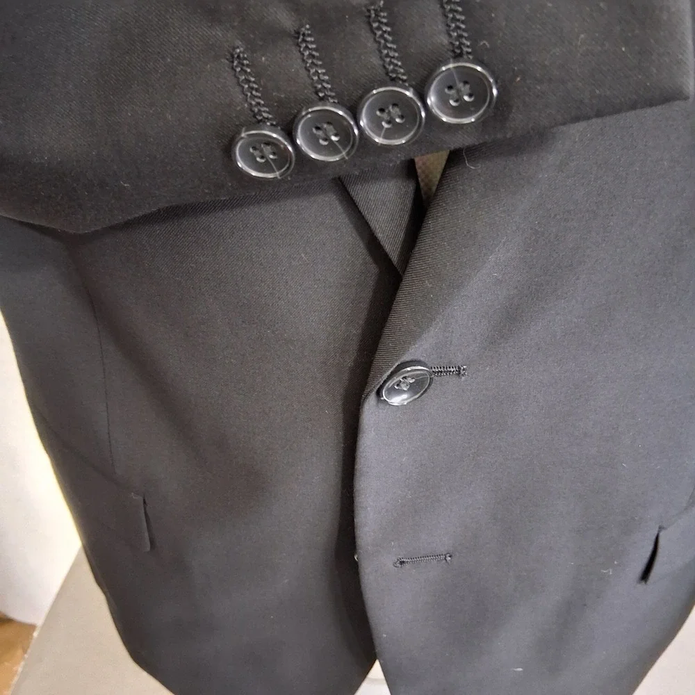 Carlo Lusso Sport Coat 44R Solid Black 2-Button Microtech Blazer Double Vent